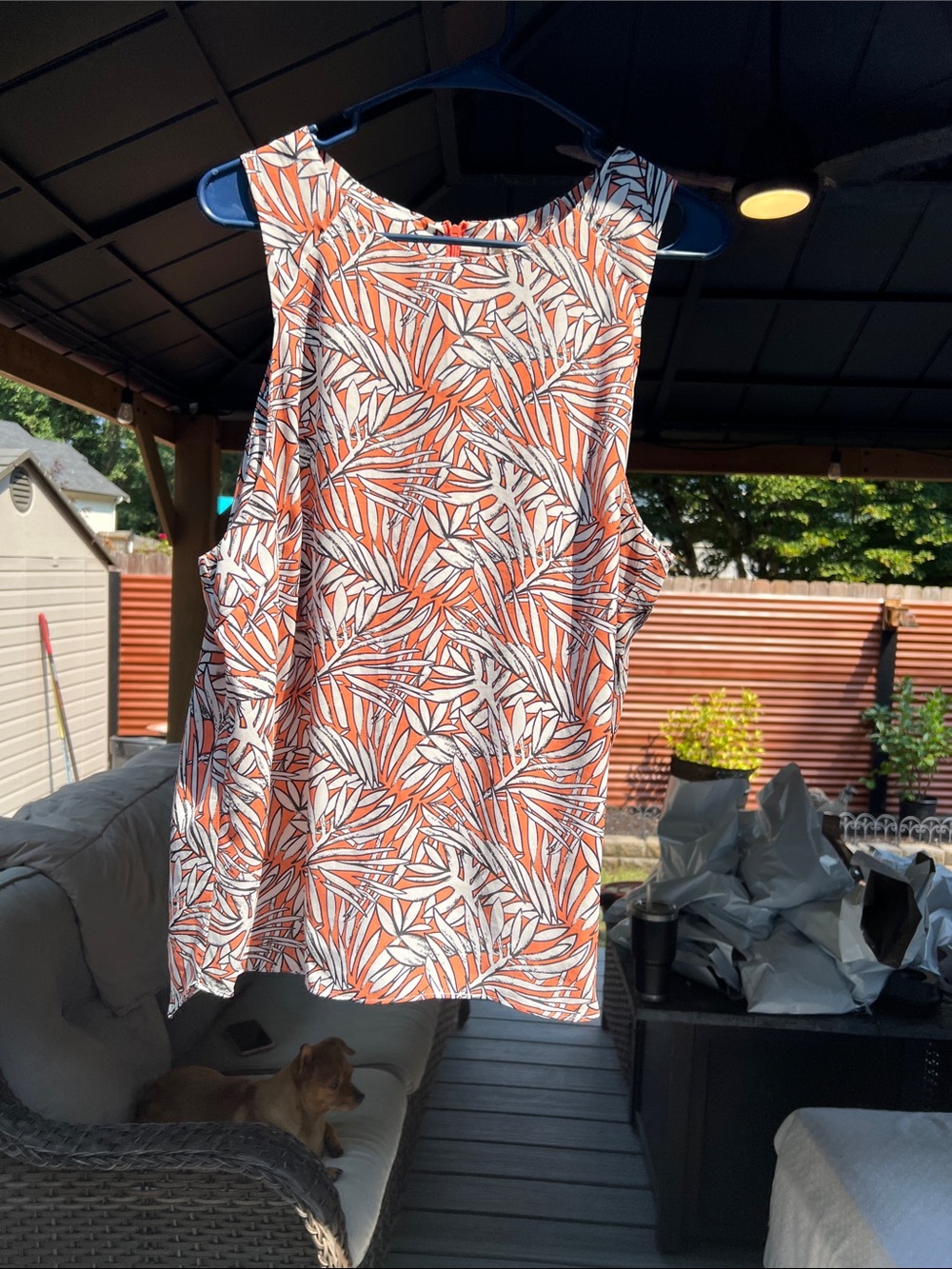 Saint Tropez West Orange & White Leaf-Print Tank